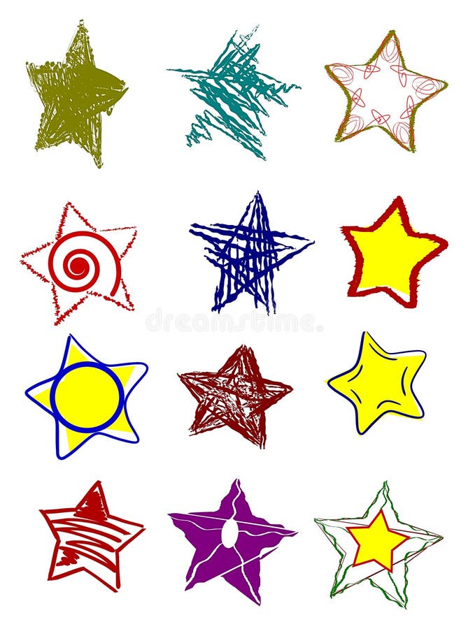 set of colorful isolated stars in different shapes