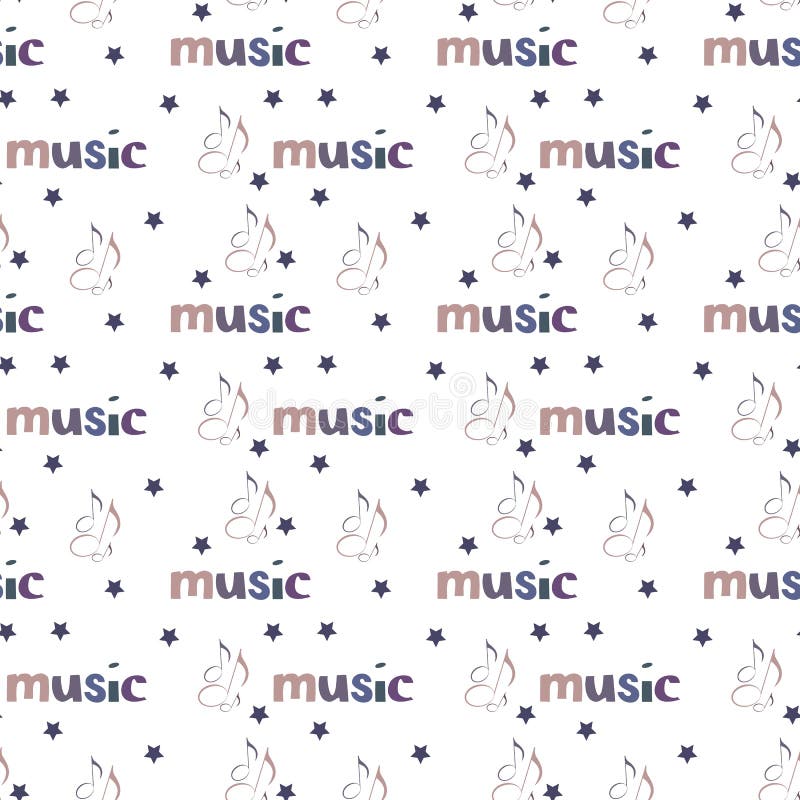 Stars, Musical Notes and the Inscription Music on a White Background