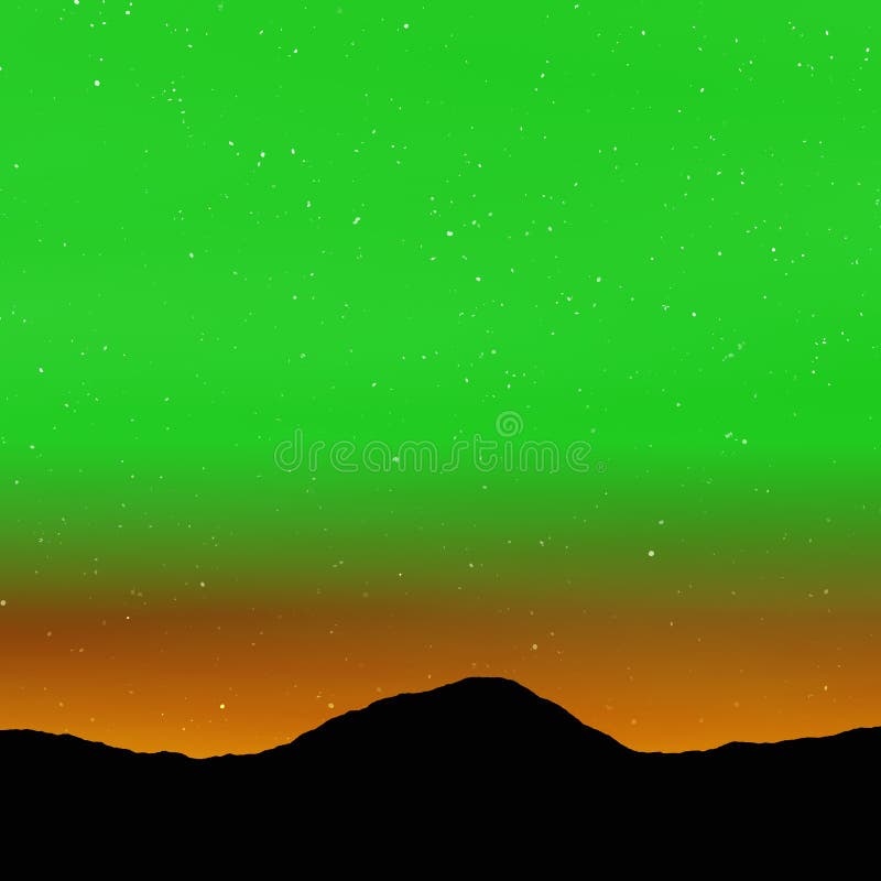 Stars in night sky at dusk. Horizon line, mountains, sun light just behind the horizon, orange, light green sky colored by stock photography Stars in night sky at dusk. Horizon line, mountains, sun light just behind the horizon, orange, light green sky colored by stock photography