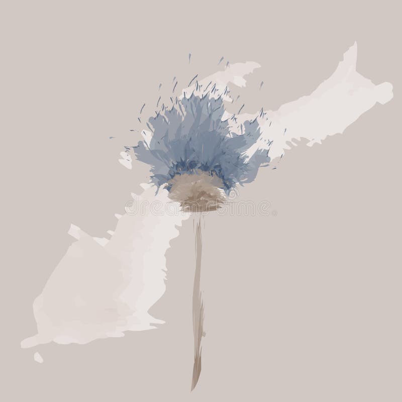 Minimalist blue flower vintage watercolor stock illustration