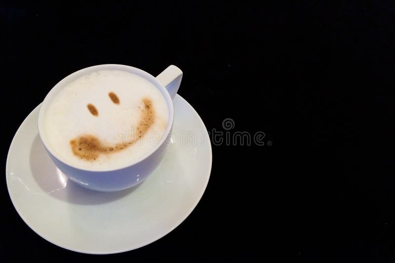 Start The Big Day with Smile Concept, Cup of Coffee with Smile Face at The Corner with Copyspace to input Text used as Template. Day copyspace stock images, royalty-free photos and pictures