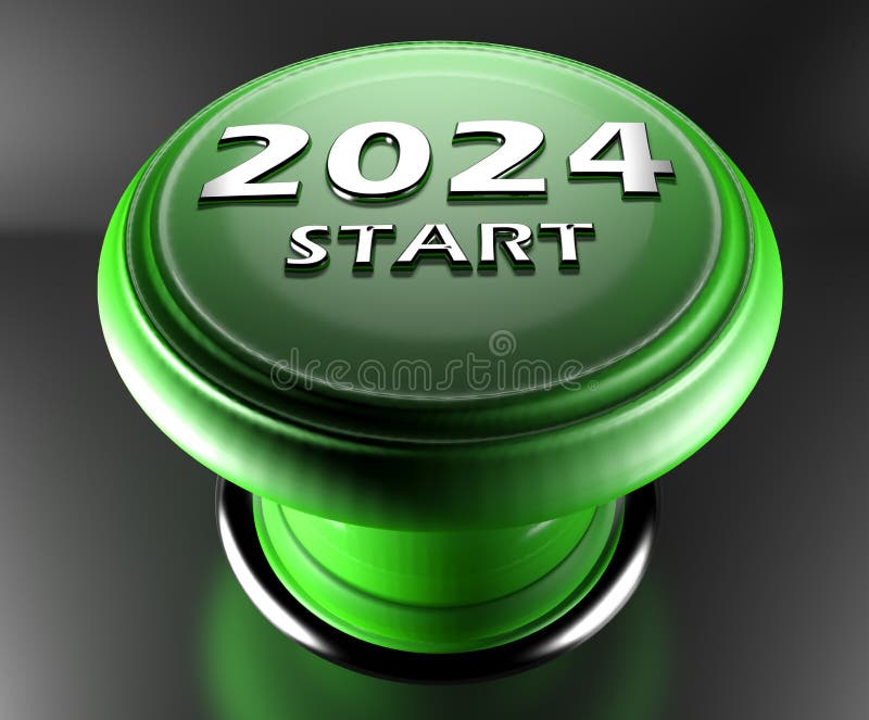 2024 In Black Digits With Red Back Light, On A Black Surface 3D