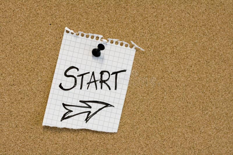 Start message on pinboard stock images