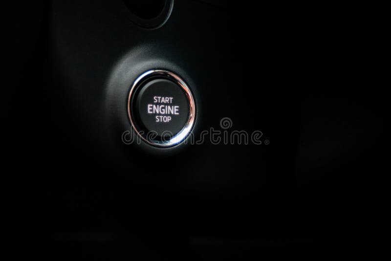 Start Stop Button in the Car, Keyless Ignition, Ignition System Stock