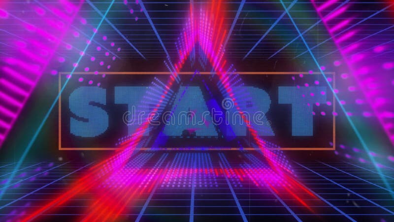 START text animation with neon lights and grid lines in retro style royalty free illustration
