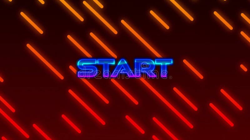 START text animation over diagonal neon lines on dark background stock illustration