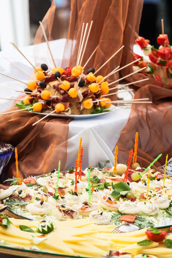 Two Starter Platters with Smoked Meat, Cheese and Shrimps Stock Photo