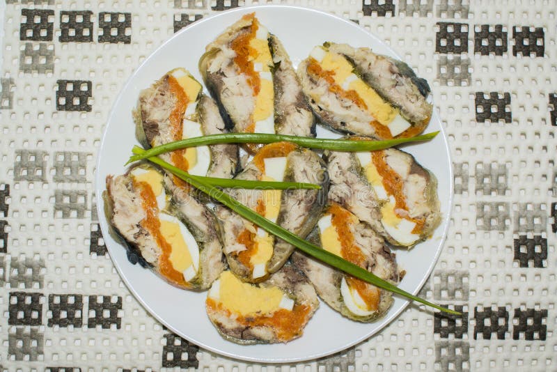 Starter Roll of Mackerel with Egg Stock Photo Image of dinner