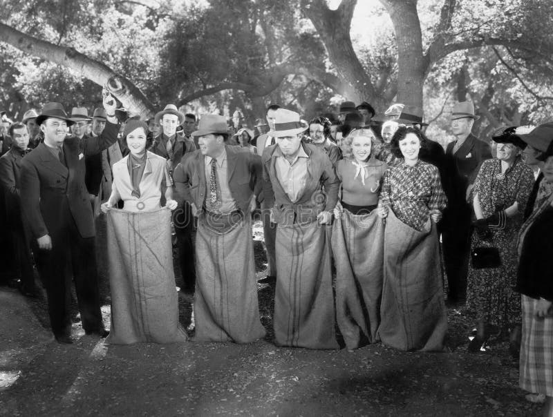 Starting line at sack race