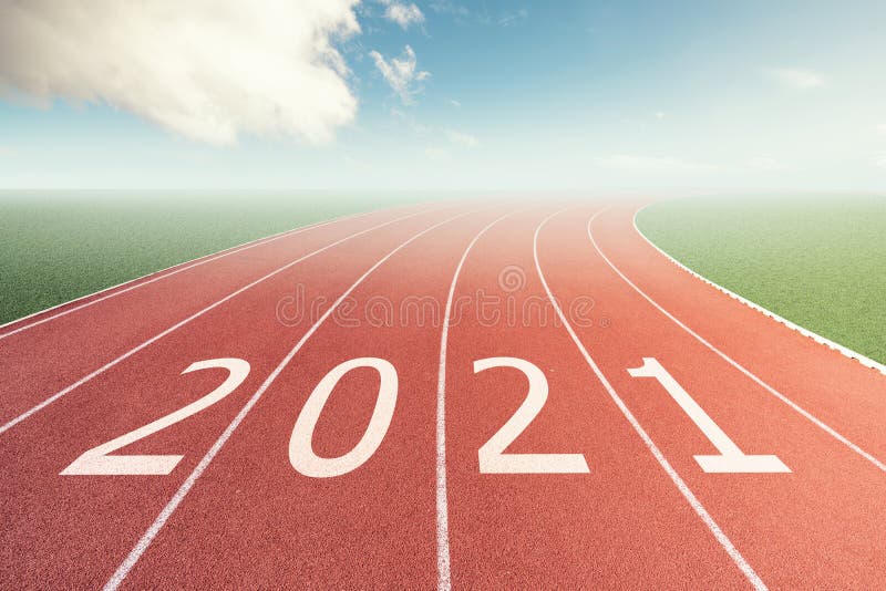 Starting line to the new year 2021 with a metaphor of new start in new year. New year concept stock photography Starting line to the new year 2021 with a metaphor of new start in new year. New year concept stock photography