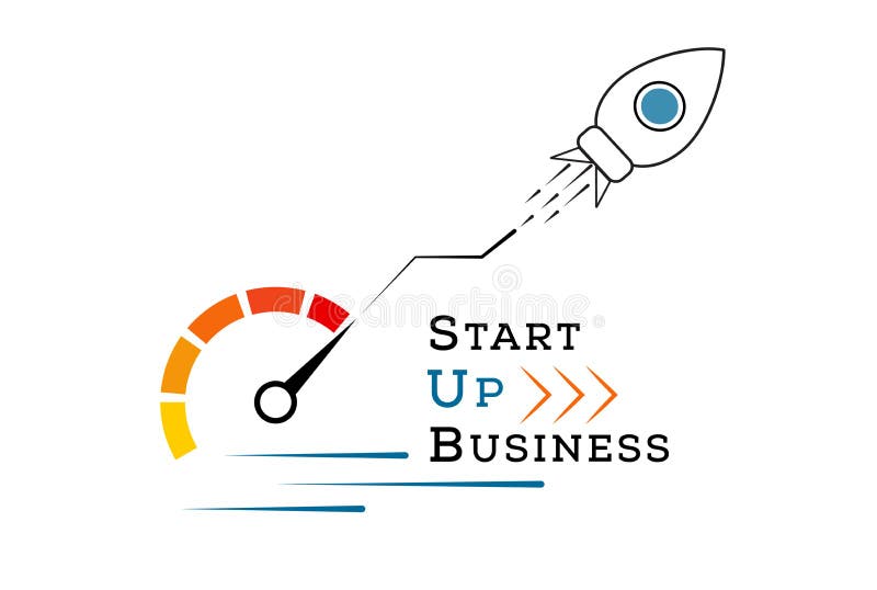 Startup business growth concept. Successful strategy. Rocket launch. Fast project start up and development. Creative idea. Innovat royalty free illustration