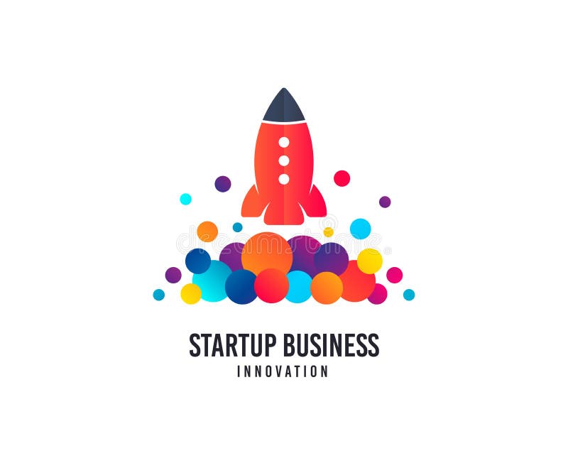 Startup business logo. Space rocket vector icon with dots. Creativity studio logo. vector illustration Startup business logo. Space rocket vector icon with dots. Creativity studio logo. vector illustration