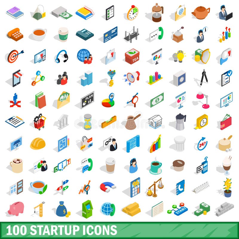 100 startup icons set, isometric 3d style royalty free illustration 100 startup icons set, isometric 3d style royalty free illustration