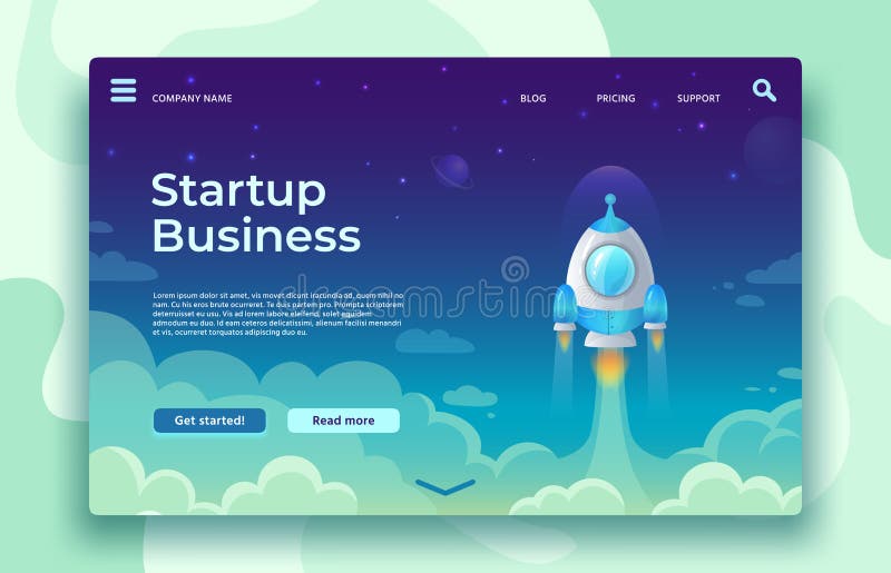 Startup launch landing page. Rocket launch, easy business start and futuristic space travel vector concept illustration vector illustration Startup launch landing page. Rocket launch, easy business start and futuristic space travel vector concept illustration vector illustration