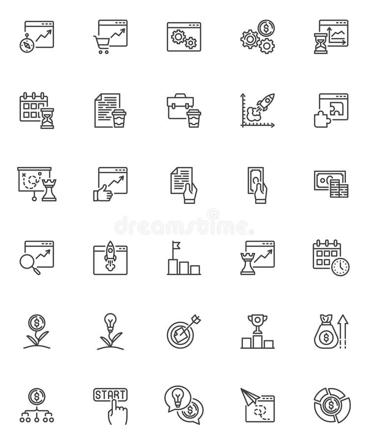 Startup project line icons set royalty free illustration