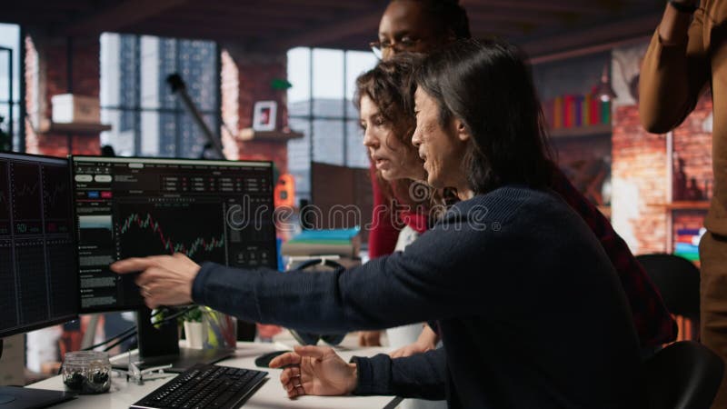 Startup team concerned by company stock valuation dropping stock video