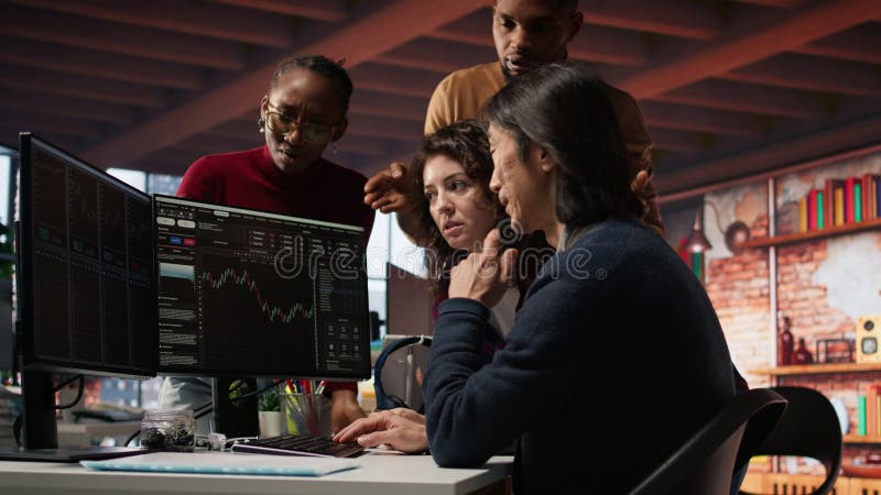 Startup team disappointed after watching stock exchange valuation decline stock footage