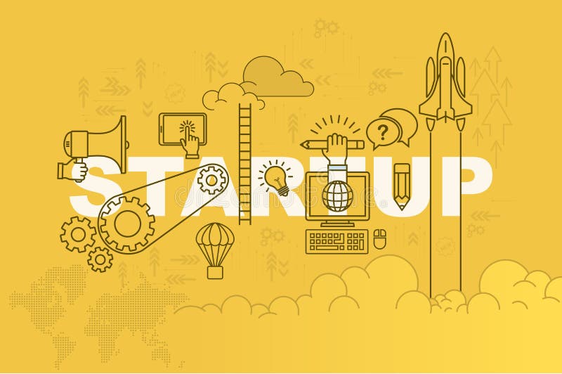 Startup web page banner concept with thin line flat design royalty free illustration