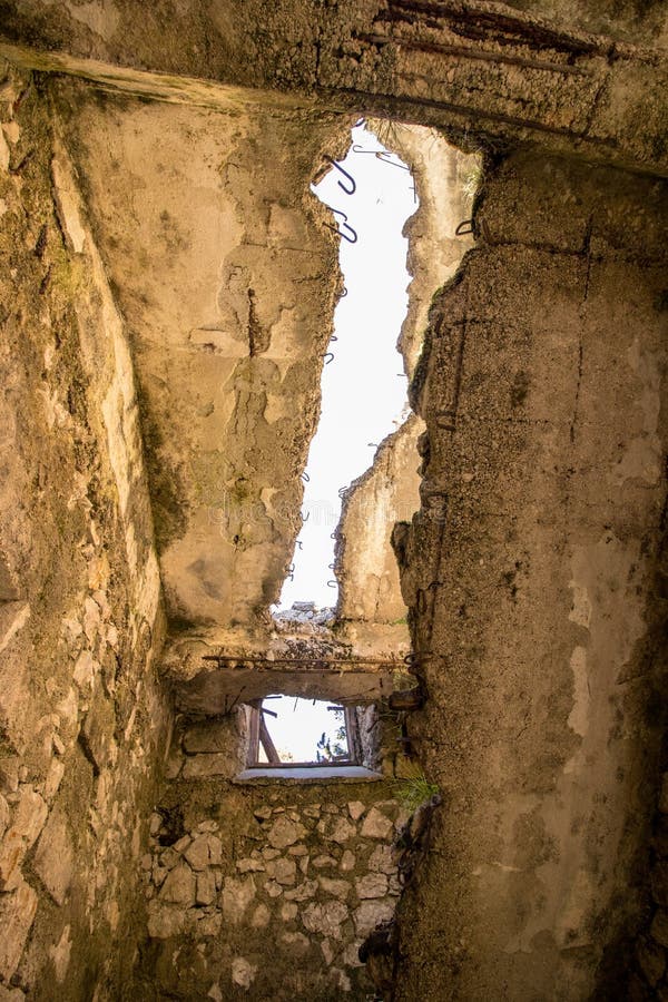 Old concrete collapse starway in Isonzo front, 1 world war Slovenia. Old concrete collapse starway in Isonzo front, 1 world war Slovenia