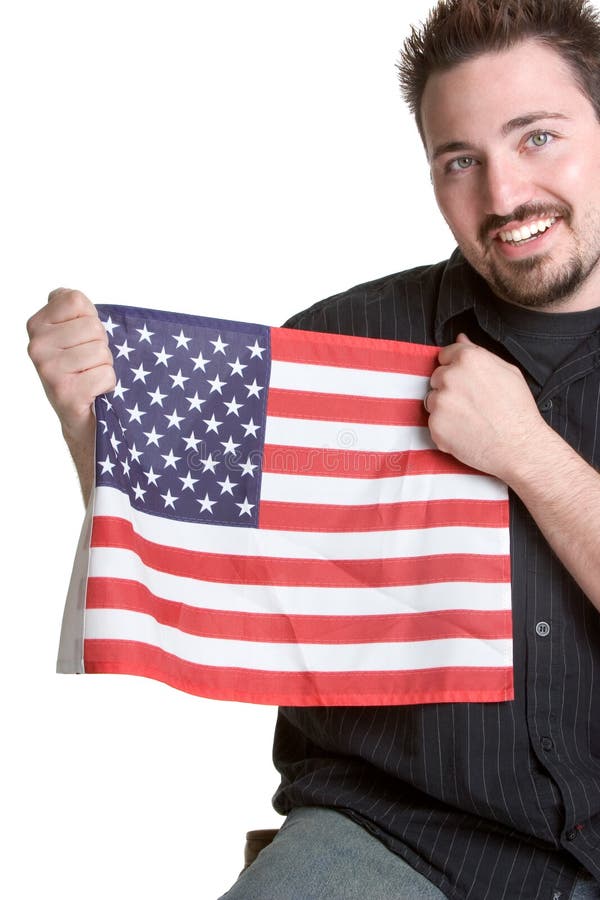 Isolated patriotic man holding flag. Isolated patriotic man holding flag