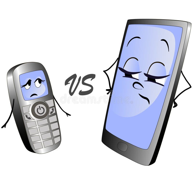 Stary guzika telefon versus nowożytny mądrze telefon royalty ilustracja Stary guzika telefon versus nowożytny mądrze telefon royalty ilustracja