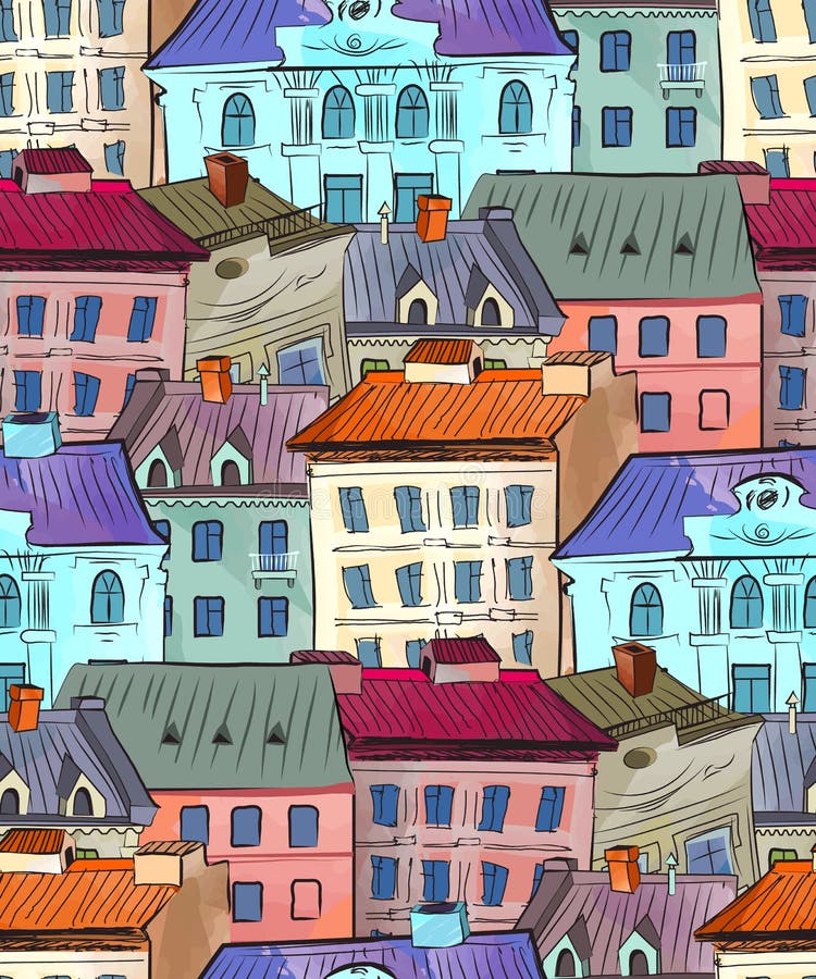Stary miasteczko zadasza bezszwowego wzór ilustracji Stary miasteczko zadasza bezszwowego wzór ilustracji