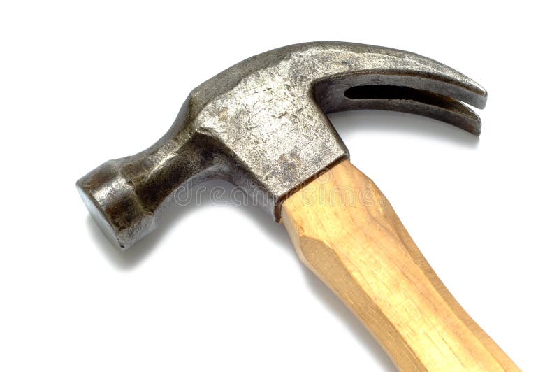 Old claw hammer on white background with copy space. Old claw hammer on white background with copy space