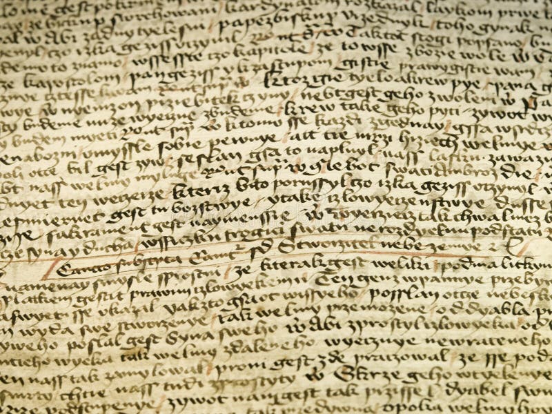 Close-up of the medieval hand written script. Close-up of the medieval hand written script