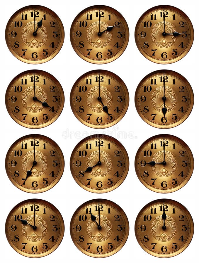 Old time clock hours in a collage. Old time clock hours in a collage