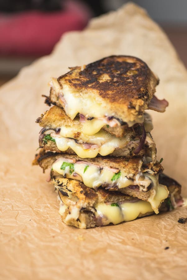 Stashed Roasted Sandwiches with Melting Cheese Stock Photo Image of