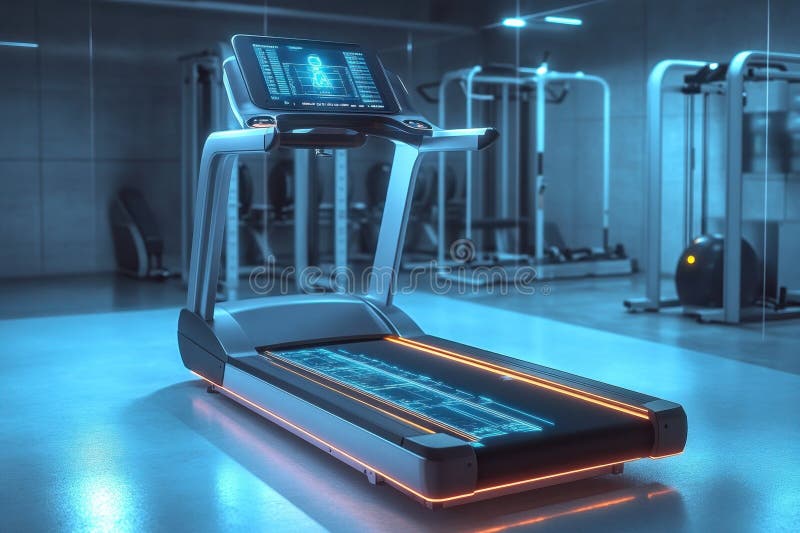 Modern Treadmill with Digital Interface in a Fitness Center during ...
