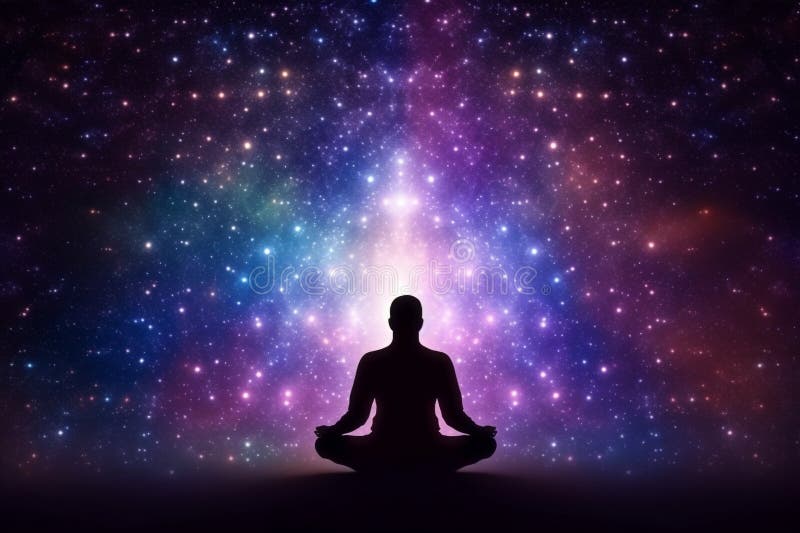 Transcendental chakras space meditation human silhouette. Generative AI