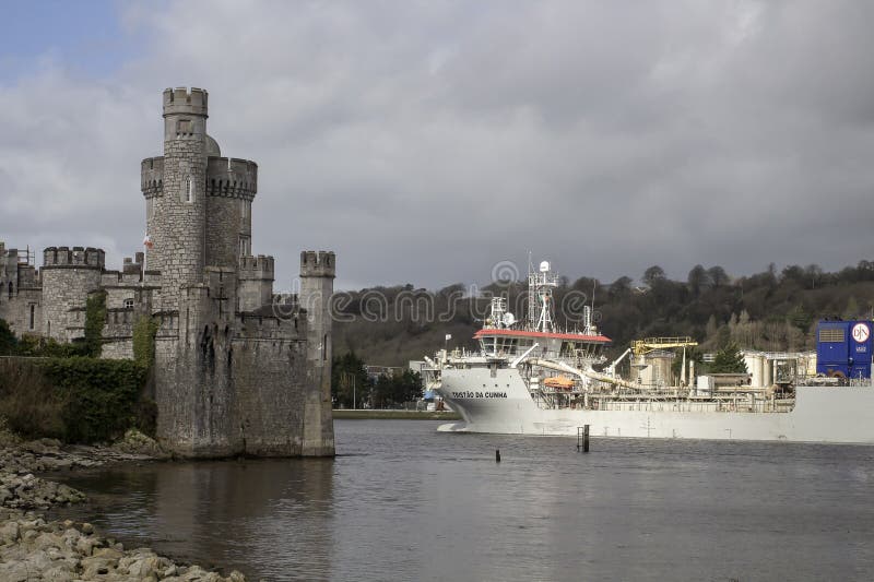 17 March 24 The vessel TRISTAO DA CUNHA, built in 2019, steaming slowly up the River Lee toward Cork City in County Cork Ireland. 17 March 24 The vessel TRISTAO DA CUNHA, built in 2019, steaming slowly up the River Lee toward Cork City in County Cork Ireland