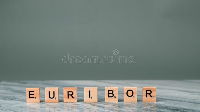 Static Shot of Word EURIBOR Is Written In Wooden Letters On Grey Background. Copy paste. High quality 4k footage