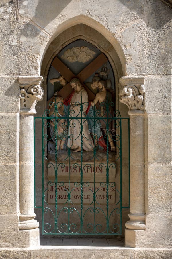 Statinon 8 Jesus ontmoet de vrouwen van Jeruzalem Posten van de Kruisigingsmanier bij het heiligdom van Rocamadour frankrijk royalty-vrije stock afbeeldingen Statinon 8 Jesus ontmoet de vrouwen van Jeruzalem Posten van de Kruisigingsmanier bij het heiligdom van Rocamadour frankrijk royalty-vrije stock afbeeldingen