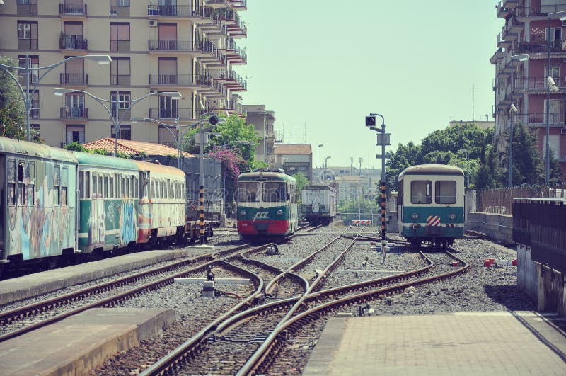 Station of the circle railway around Etna volcano.