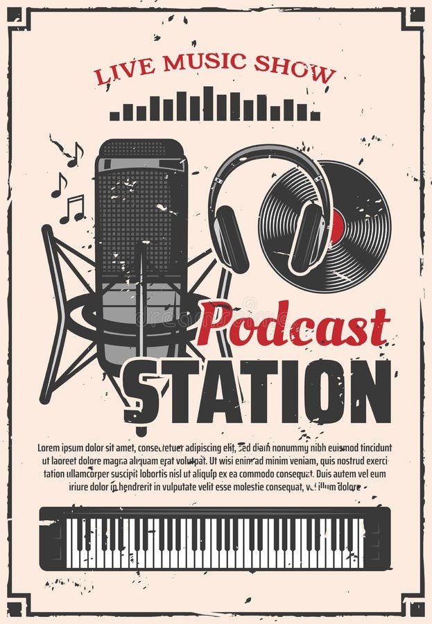 Station par radio de podcast d'exposition de musique, rétro vecteur illustration libre de droits Station par radio de podcast d'exposition de musique, rétro vecteur illustration libre de droits