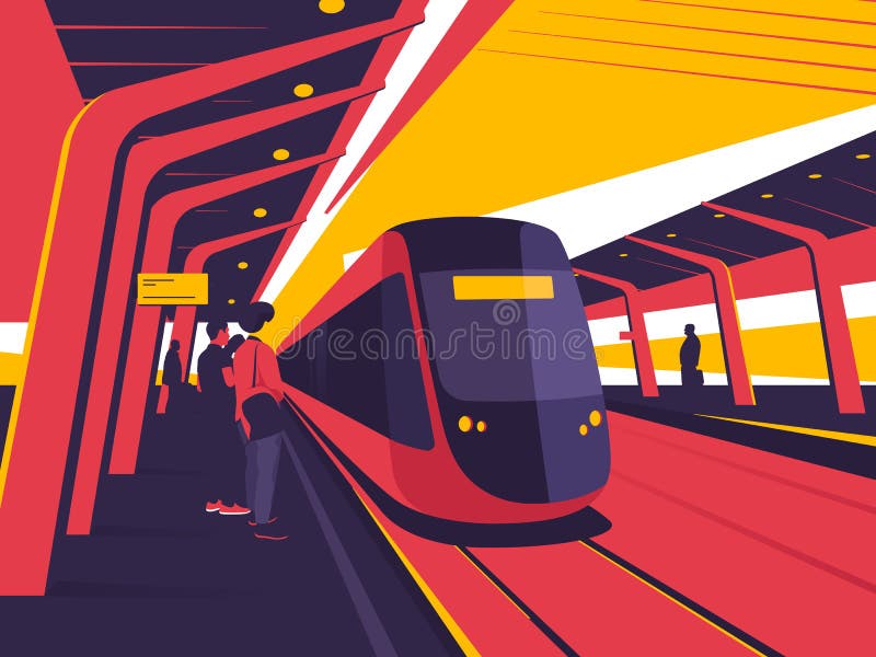 On a station platform. Vector illustration on the subject of train, tram, subway ride vector illustration