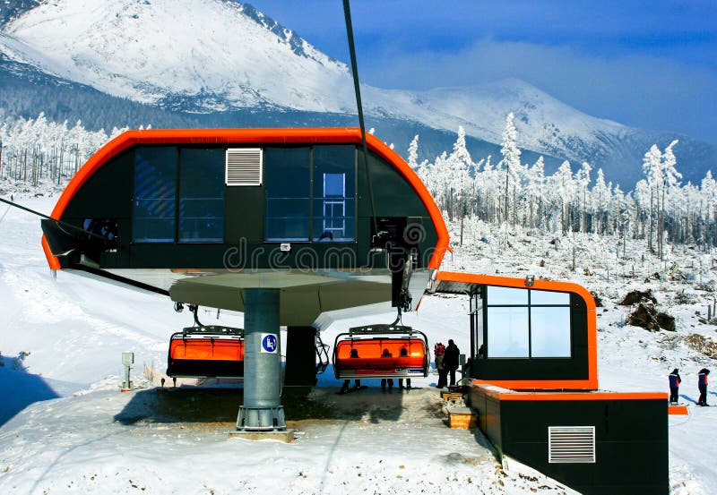 Station of ski-lift chair in resort Tatranska Lomnica in High Tatras mountains, Slovakia