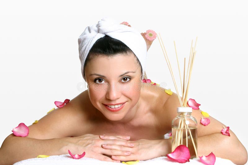 Station thermale de sourire de jour de femme image stock Station thermale de sourire de jour de femme image stock