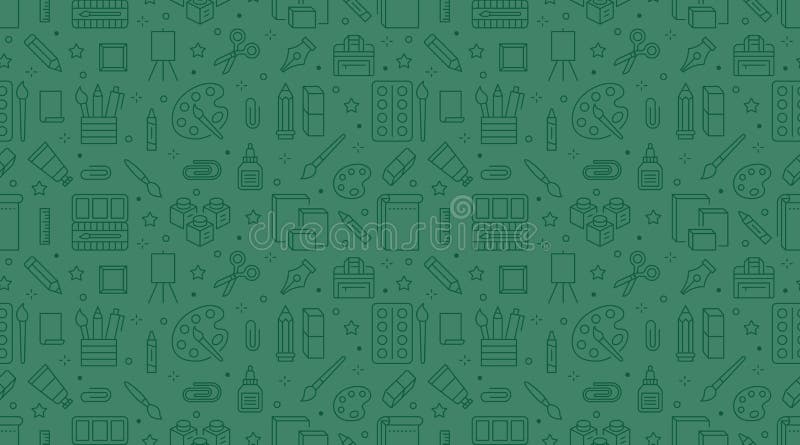 Stationery Background, School Tools Seamless Pattern. Art Education  Wallpaper with Line Icons of Pencil, Pen, Paintbrush Stock Vector -  Illustration of palette, design: 169363851