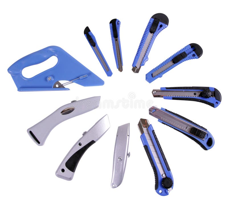 Stationery Knives Calculation Around Stock Photo Image of tool, white