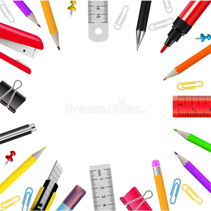 Stationery Realistic Frame stock vector. Illustration of pencil 92165558