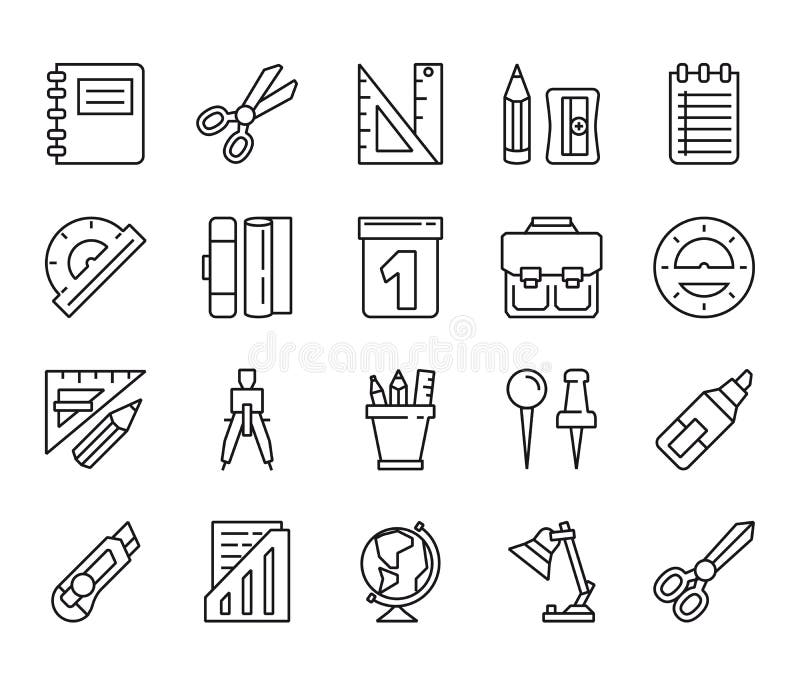 Stationery. Set of linear icons