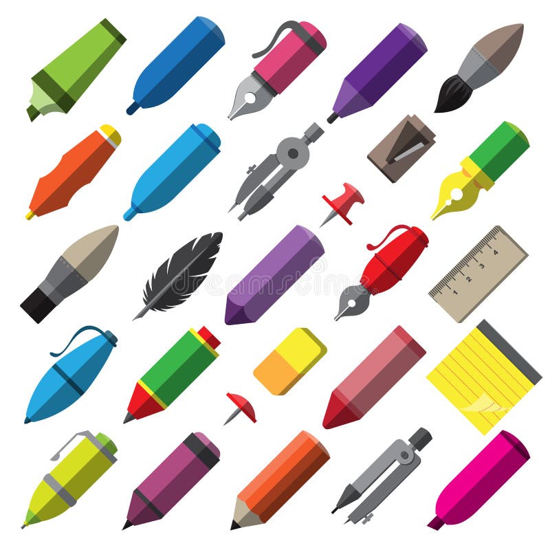 Paint and writing tools flat icons Royalty Free Vector Image