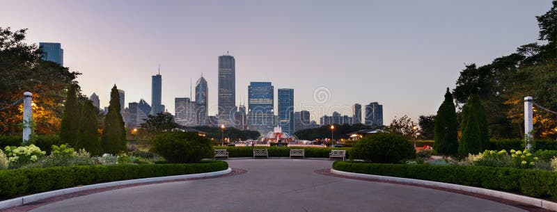 Panoramic image of Grant Park Chicago with Buckingham Fountain in the middle. Panoramic image of Grant Park Chicago with Buckingham Fountain in the middle.