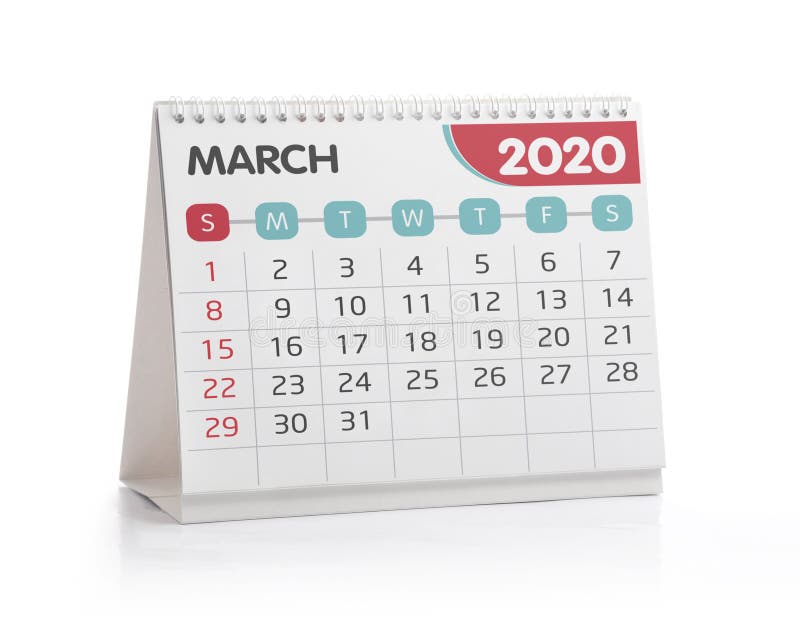 Stationär kalender för mars 2020