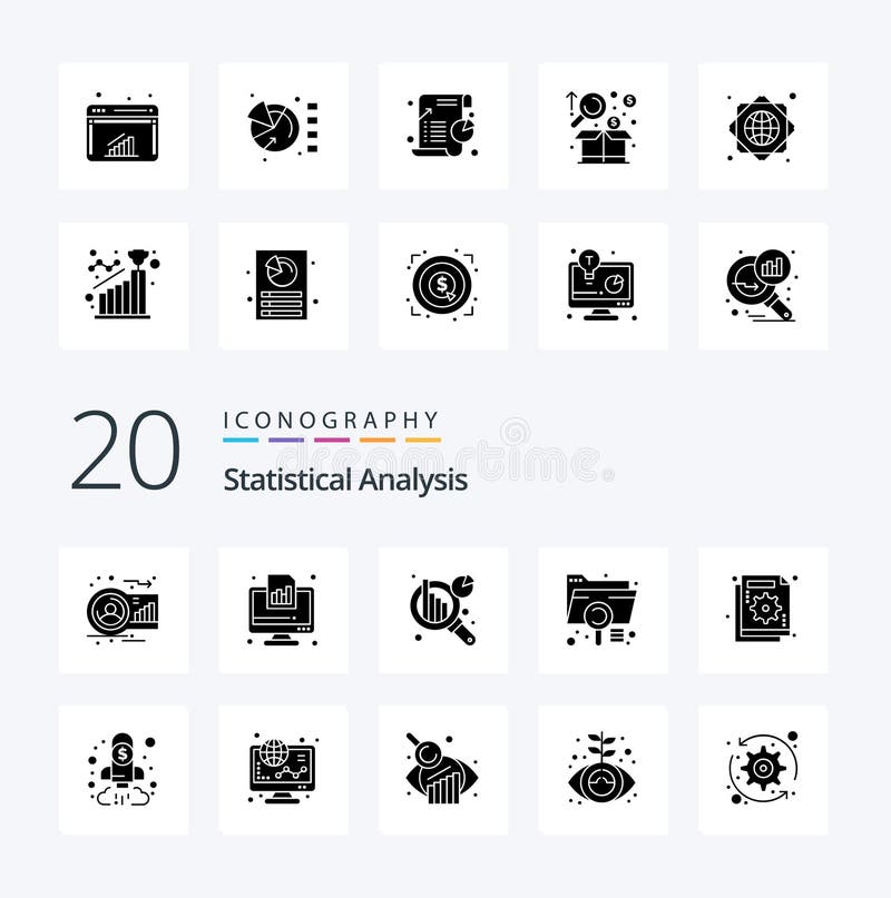 20 Statistical Analysis Solid Glyph icon Pack like file document graph data information analysis stock illustration