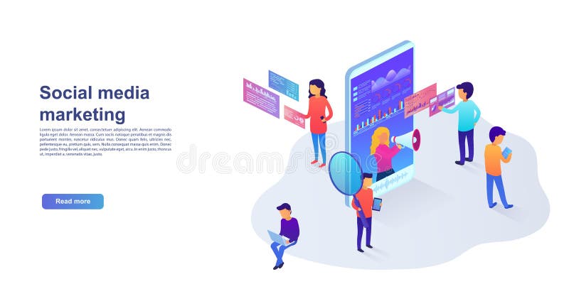 Statistics and analytics of the landing page in social networks, visual data, digital marketing. Marketing concept for website vector illustration