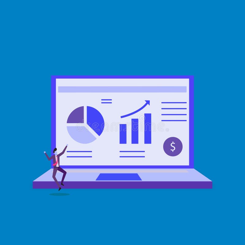 statistics charts analysis on Computer screen monitoring. Flat vector infographic analytic trend graphs information concept for.